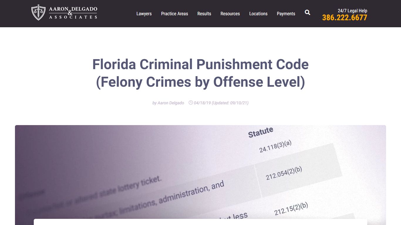 Florida Criminal Punishment Code (Felony Crimes by Offense Level)